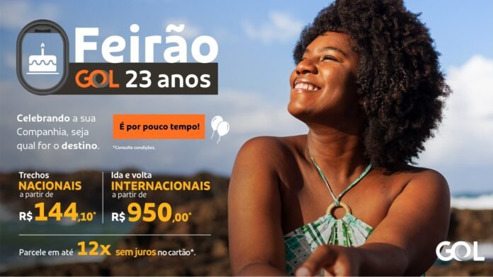 'Feirão de Aniversário GOL 23 Anos' tem trechos nacionais a partir de R$ 144,10 e ida e volta internacionais a partir de R$ 950